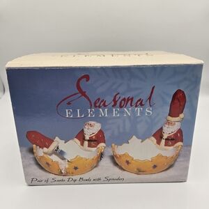 NEW Seasonal Elements Set Of 2 Santa Claus Dip Bowls w/ Spreaders  Christmas